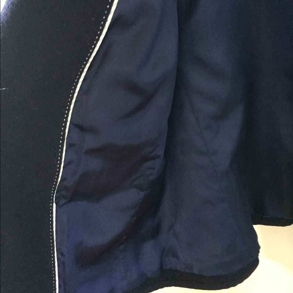 Lands End Navy Blue Wool Grosgrain Trim Blazer Jacket Womens 16 Tailored Lined - Picture 3 of 6